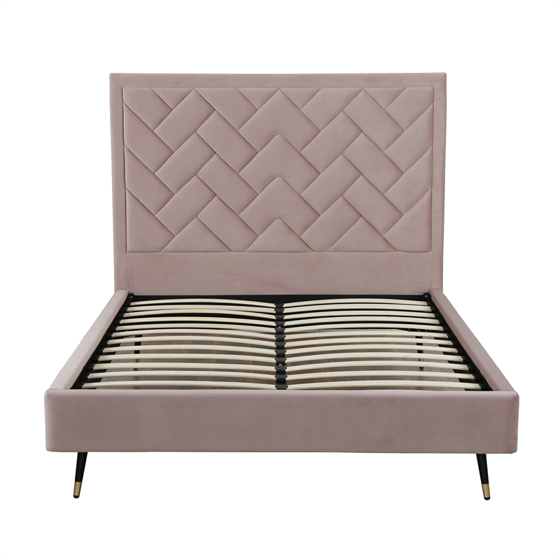 Manhattan Comfort Crosby Queen-Size Bed with Solid Wood Frame in Blush