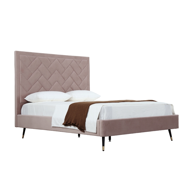 Manhattan Comfort Crosby Queen-Size Bed with Solid Wood Frame in Blush
