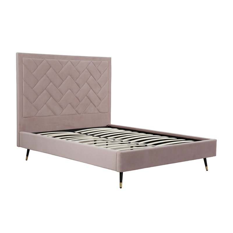 Manhattan Comfort Crosby Queen-Size Bed with Solid Wood Frame in Blush
