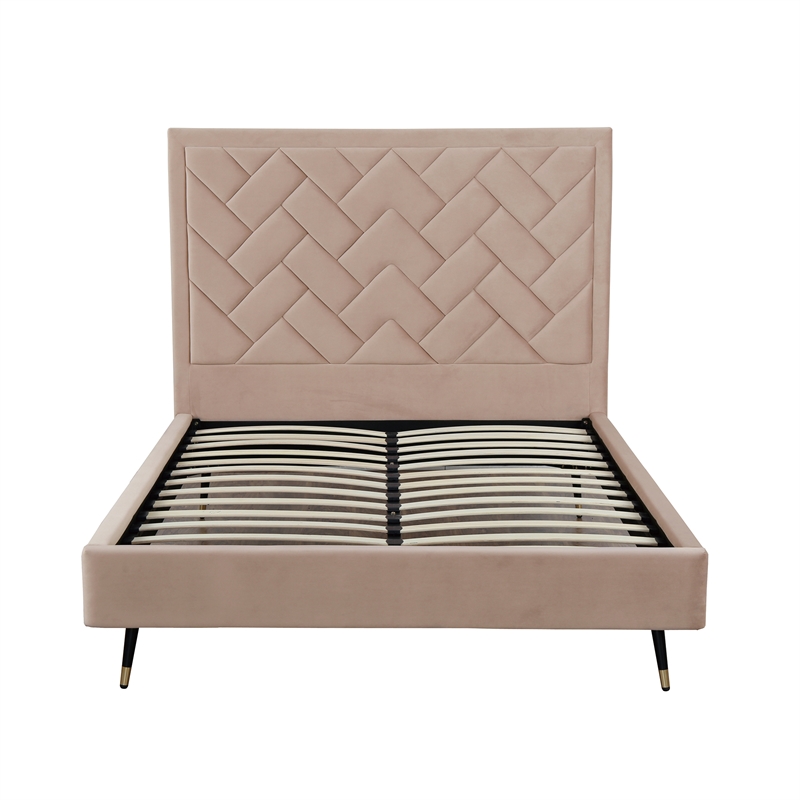 Manhattan Comfort Crosby Queen-Size Bed with Solid Wood Frame in Cream