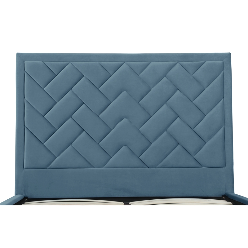 Manhattan Comfort Crosby Queen-Size Bed with Solid Wood Frame in Blue