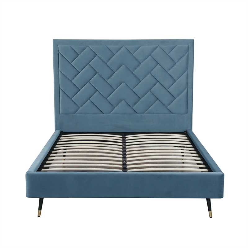 Manhattan Comfort Crosby Queen-Size Bed with Solid Wood Frame in Blue