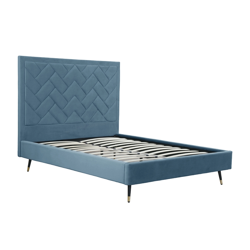 Manhattan Comfort Crosby Queen-Size Bed with Solid Wood Frame in Blue