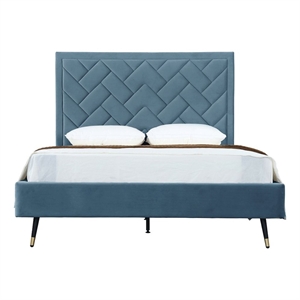 Manhattan Comfort Crosby Queen-Size Bed with Solid Wood Frame in Blue