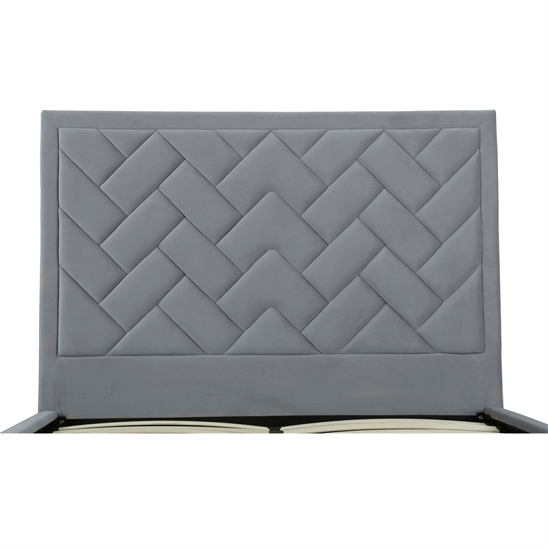 Manhattan Comfort Crosby Queen-Size Bed with Solid Wood Frame in Gray