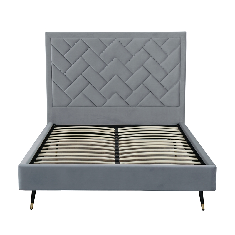 Manhattan Comfort Crosby Queen-Size Bed with Solid Wood Frame in Gray