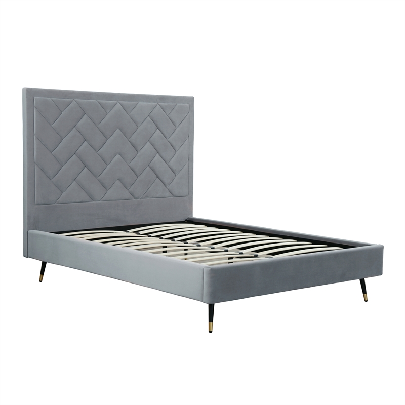 Manhattan Comfort Crosby Queen-Size Bed with Solid Wood Frame in Gray