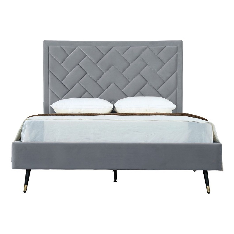 Manhattan Comfort Crosby Queen-Size Bed with Solid Wood Frame in Gray