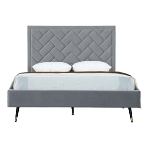 Manhattan Comfort Crosby Queen-Size Bed with Solid Wood Frame in Gray