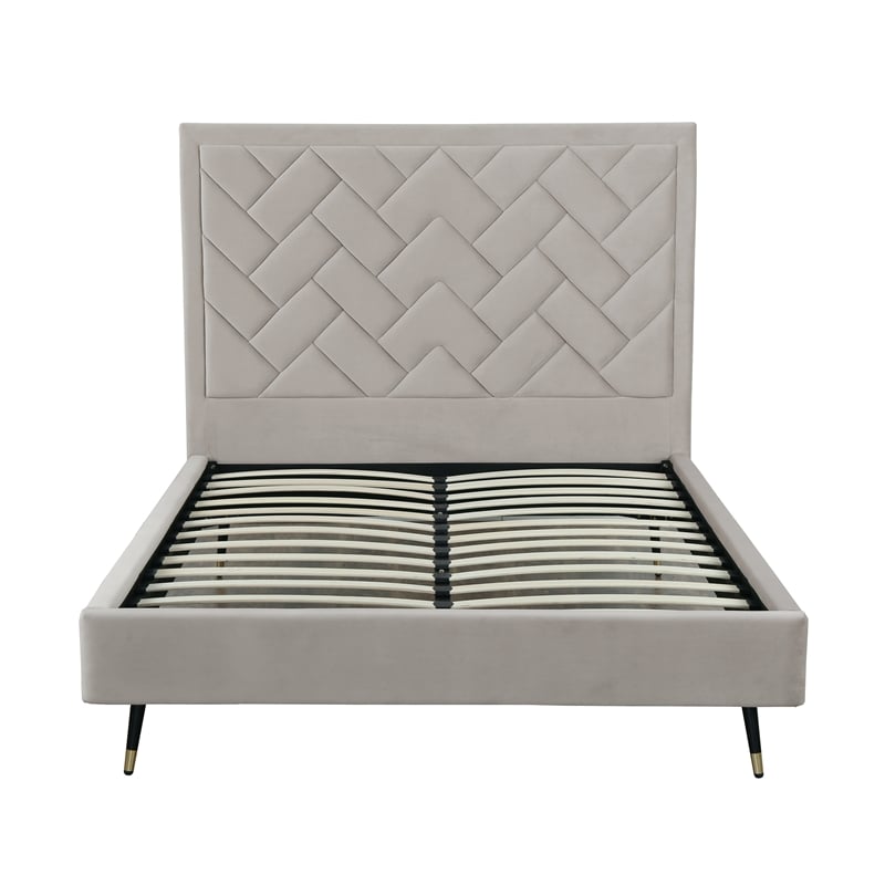 Manhattan Comfort Crosby Queen-Size Bed with Solid Wood Frame in Beige
