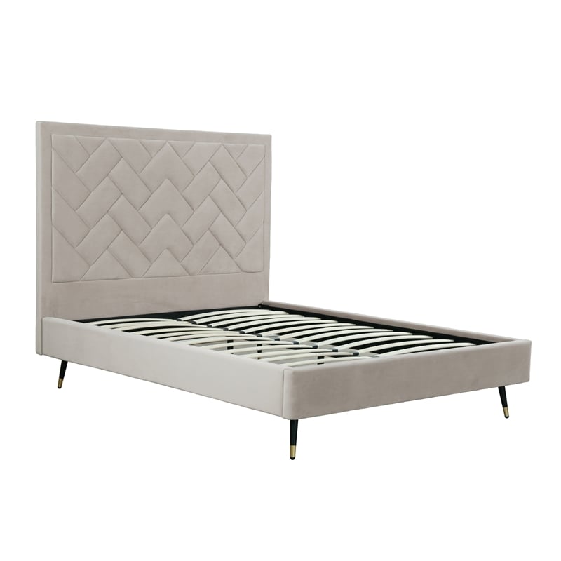 Manhattan Comfort Crosby Queen-Size Bed with Solid Wood Frame in Beige