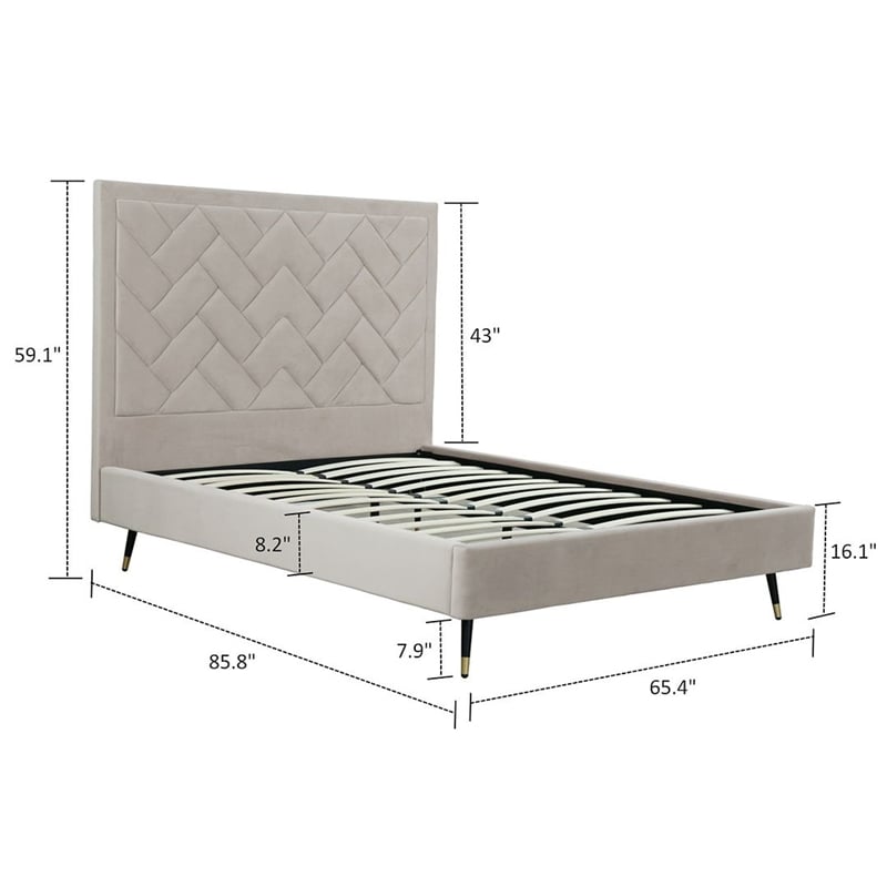 Manhattan Comfort Crosby Queen-Size Bed with Solid Wood Frame in Beige