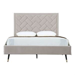 Manhattan Comfort Crosby Queen-Size Bed with Solid Wood Frame in Beige
