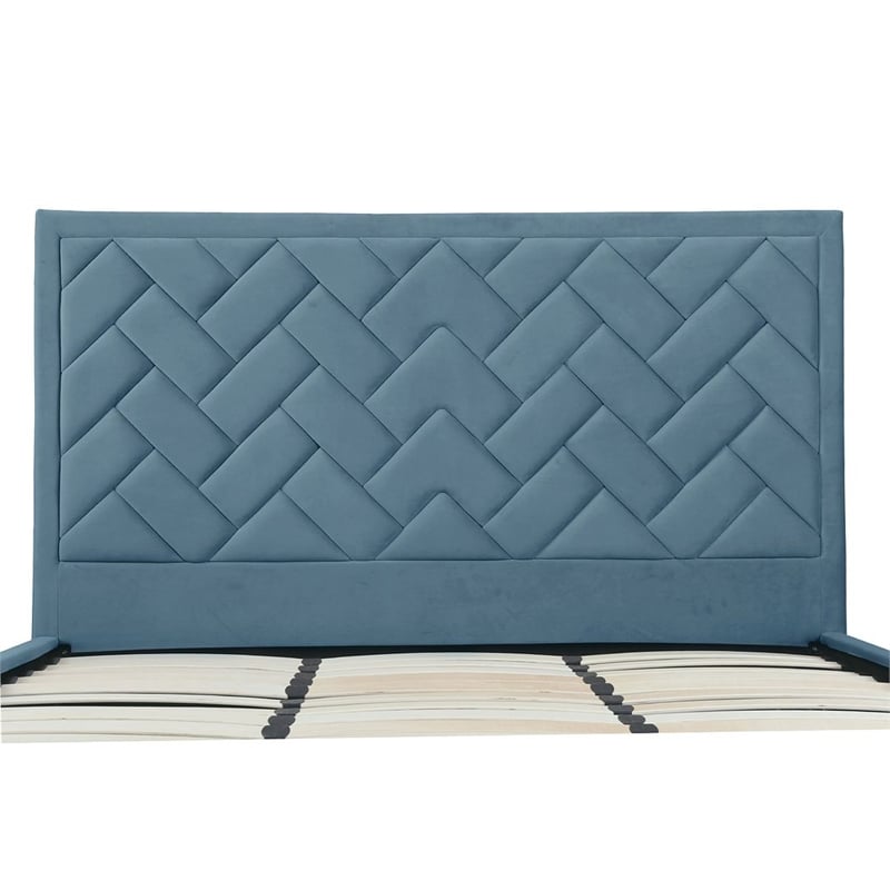 Manhattan Comfort Crosby King-Size Bed with Solid Wood Frame in Blue