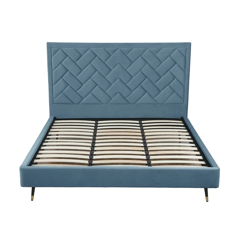Manhattan Comfort Crosby King-Size Bed with Solid Wood Frame in Blue