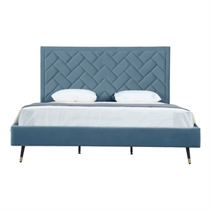 Manhattan Comfort Crosby King-Size Bed with Solid Wood Frame in Blue