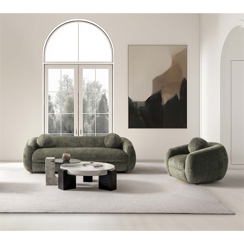 Tribeca Sofa and Accent Chair with Solid Wood Frame in Olive Green - Set of 2