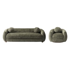 Tribeca Sofa and Accent Chair with Solid Wood Frame in Olive Green - Set of 2