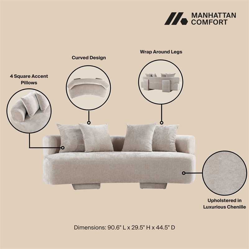 Manhattan Comfort Verandah Sofa with Solid Wood Frame in Beige