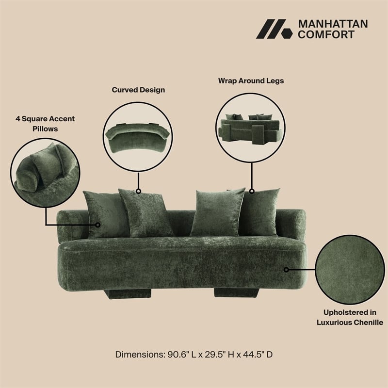 Manhattan Comfort Verandah Sofa with Solid Wood Frame in Olive Green