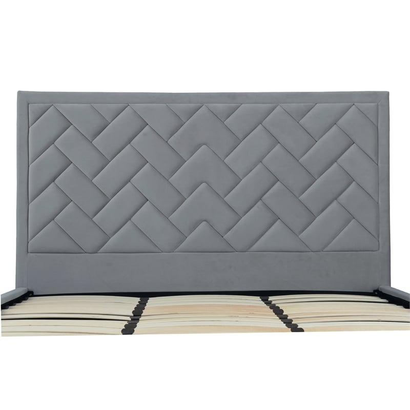 Manhattan Comfort Crosby King-Size Bed with Solid Wood Frame in Gray
