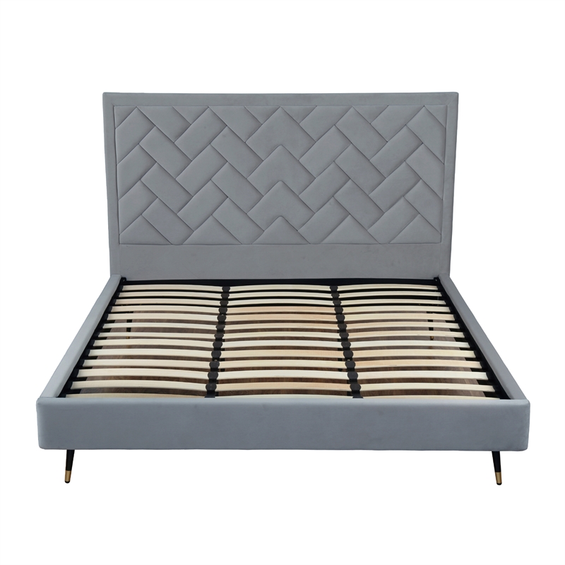 Manhattan Comfort Crosby King-Size Bed with Solid Wood Frame in Gray
