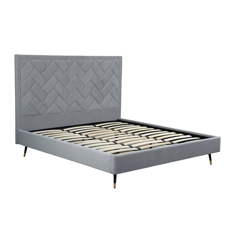 Manhattan Comfort Crosby King-Size Bed with Solid Wood Frame in Gray