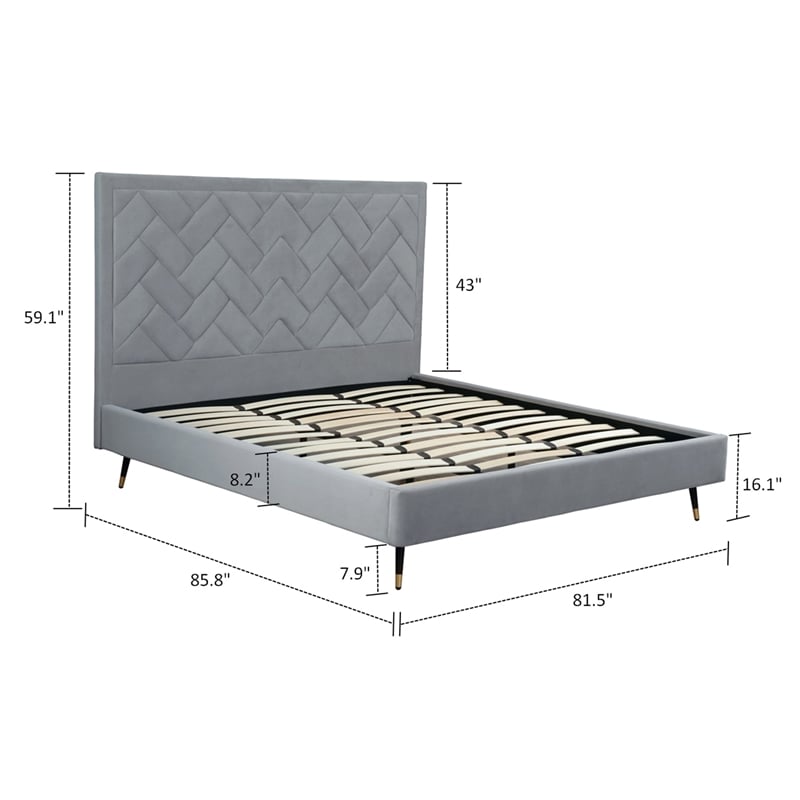 Manhattan Comfort Crosby King-Size Bed with Solid Wood Frame in Gray