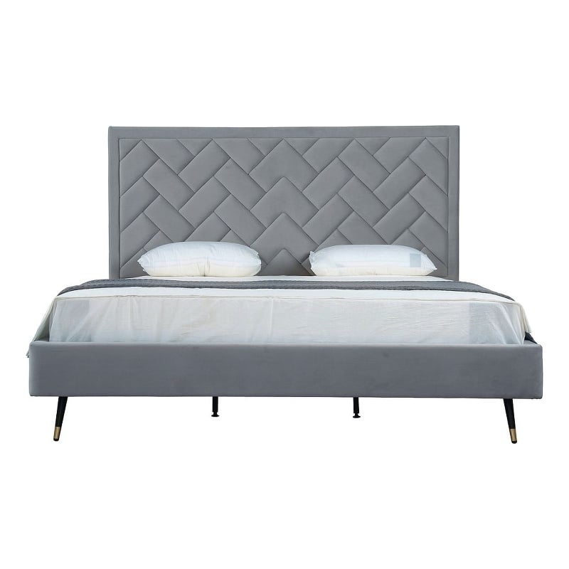 Manhattan Comfort Crosby King-Size Bed with Solid Wood Frame in Gray