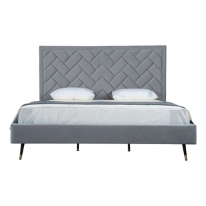 Manhattan Comfort Crosby King-Size Bed with Solid Wood Frame in Gray