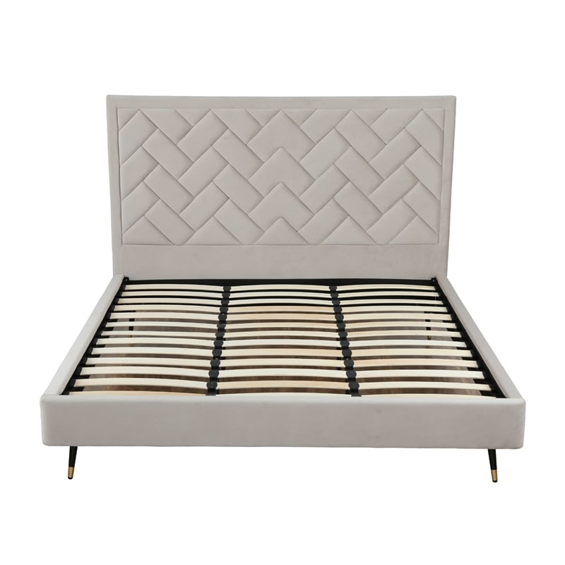 Manhattan Comfort Crosby King-Size Bed with Solid Wood Frame in Beige