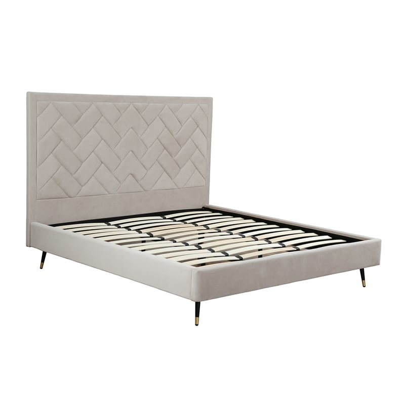 Manhattan Comfort Crosby King-Size Bed with Solid Wood Frame in Beige