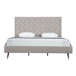 Manhattan Comfort Crosby King-Size Bed with Solid Wood Frame in Beige