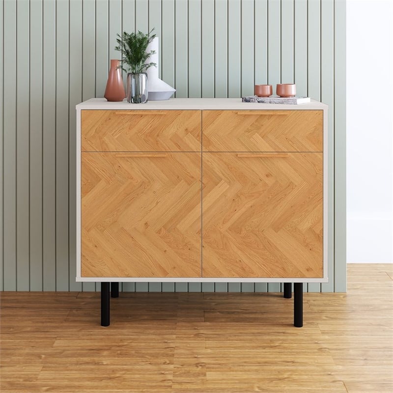 Manhattan Comfort Liam Sideboard made from Engineered Wood in White & Wood