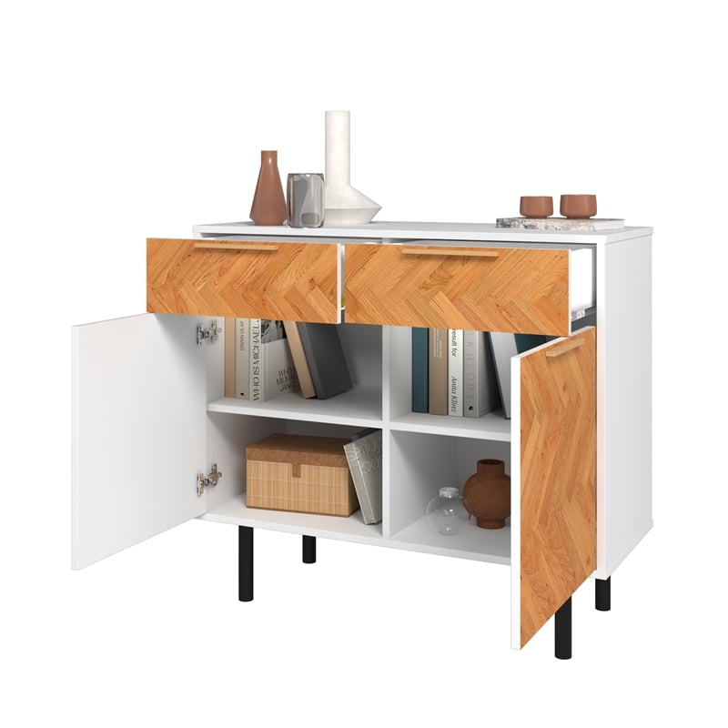 Manhattan Comfort Liam Sideboard made from Engineered Wood in White & Wood