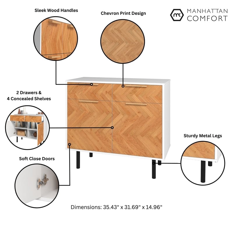Manhattan Comfort Liam Sideboard made from Engineered Wood in White & Wood
