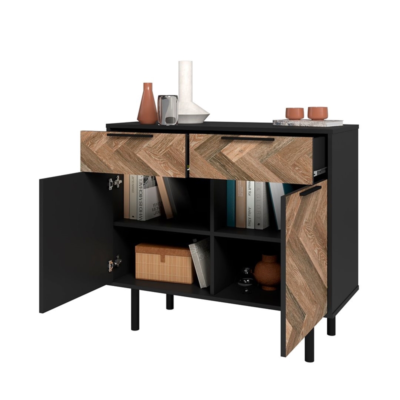 Manhattan Comfort Liam Sideboard made from Engineered Wood in Black & Wood
