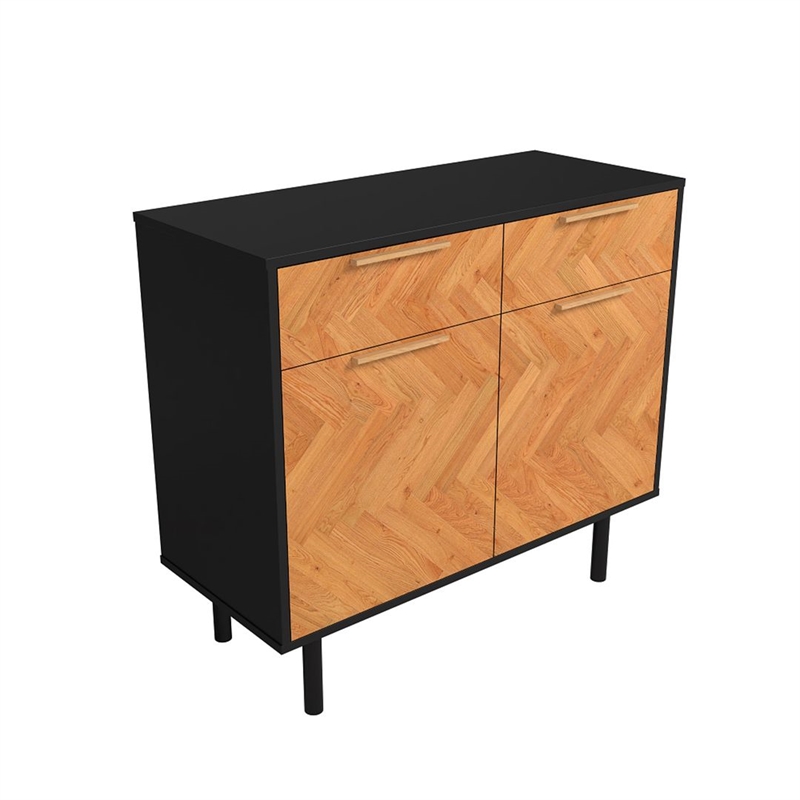 Manhattan Comfort Liam Sideboard made from Engineered Wood in Black & Wood