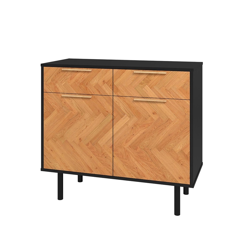 Manhattan Comfort Liam Sideboard made from Engineered Wood in Black & Wood