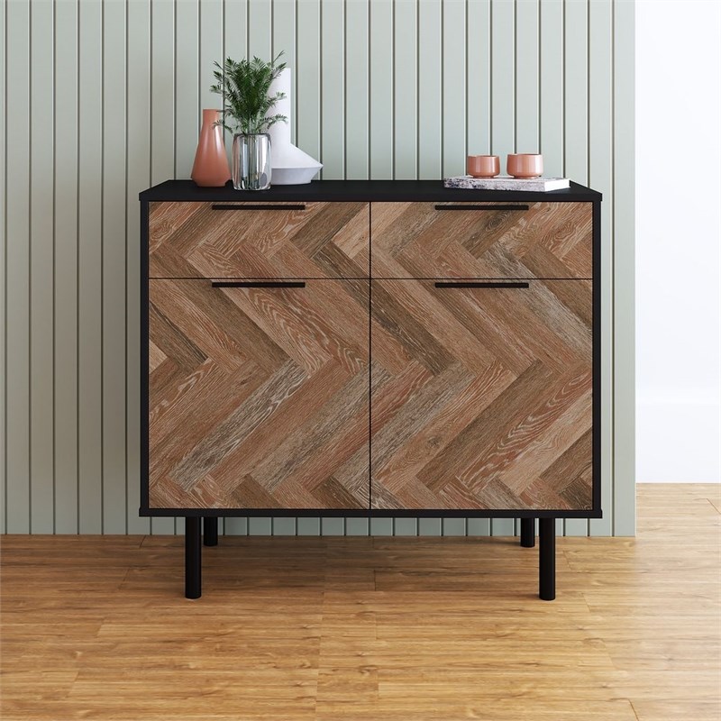 Manhattan Comfort Liam Sideboard made from Engineered Wood in Brown & Brown Wood