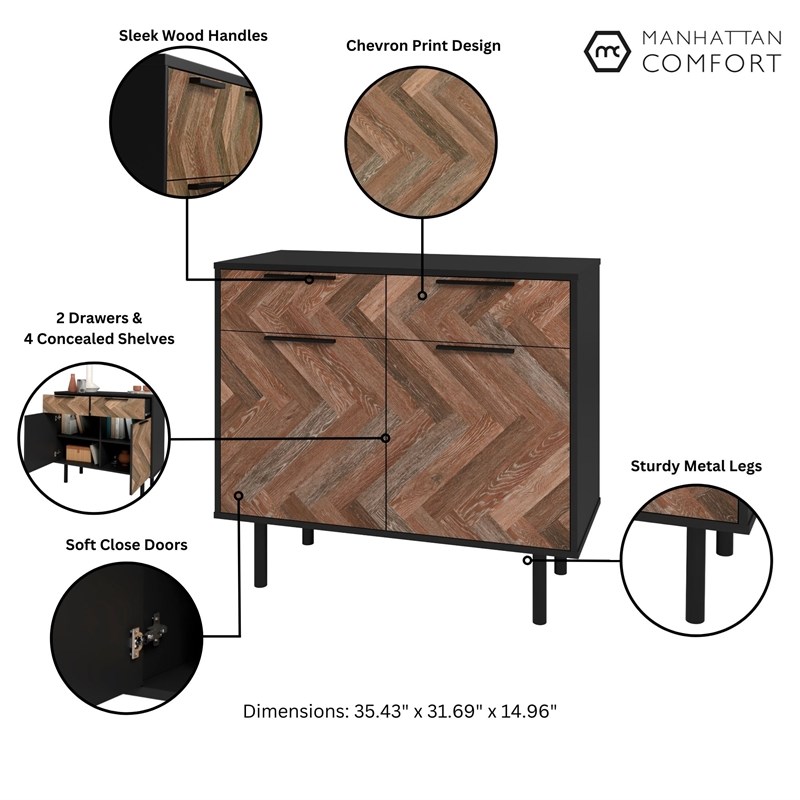 Manhattan Comfort Liam Sideboard made from Engineered Wood in Brown & Brown Wood