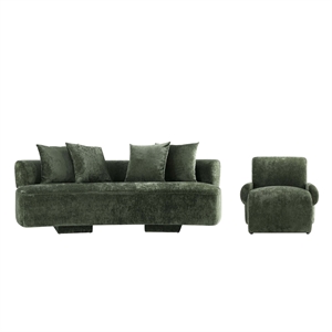 2-Piece Verandah 90.6&quot Sofa and Accent Chair with Solid Wood Frame - Olive Green