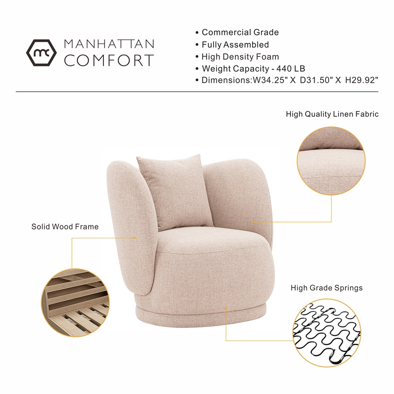 Manhattan Comfort Siri Accent Chair with Solid Wood Frame in Wheat