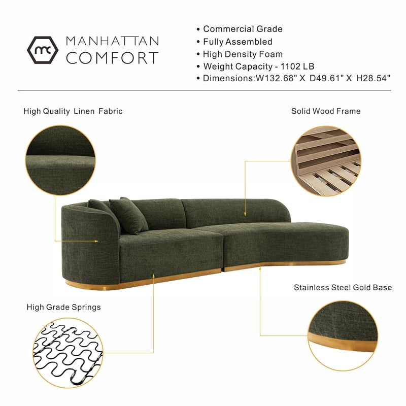 Manhattan Comfort Daria Sofa with Solid Wood Frame in Olive Green