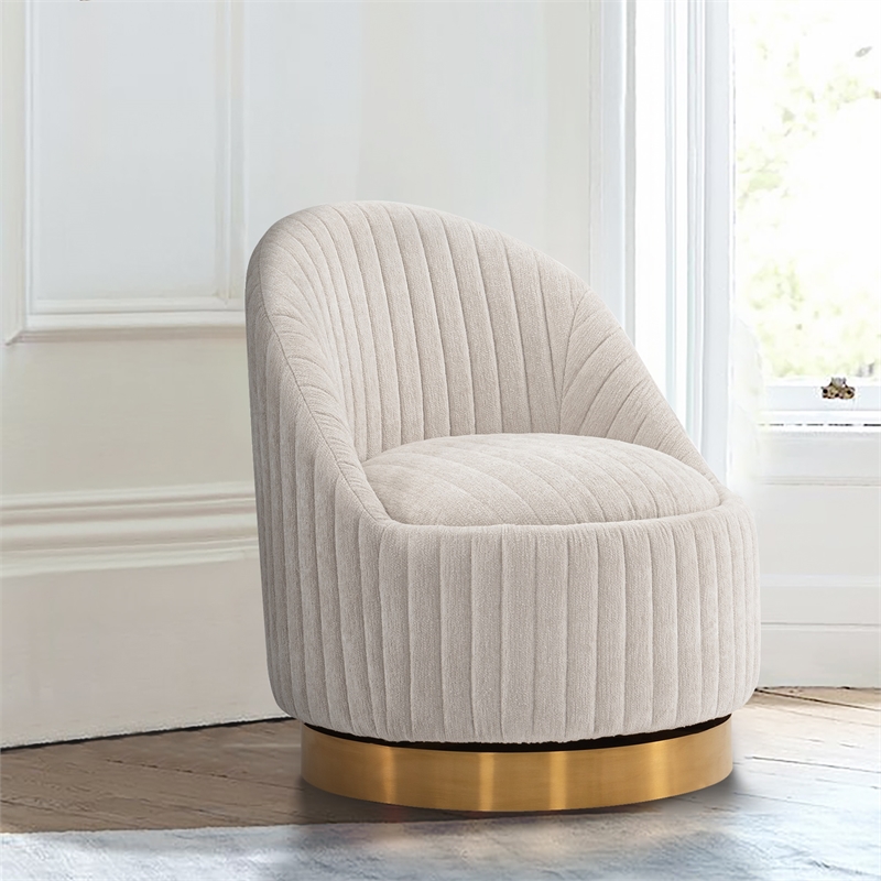 Manhattan Comfort Leela Solid Wood Frame Swivel Accent Chair in Cream