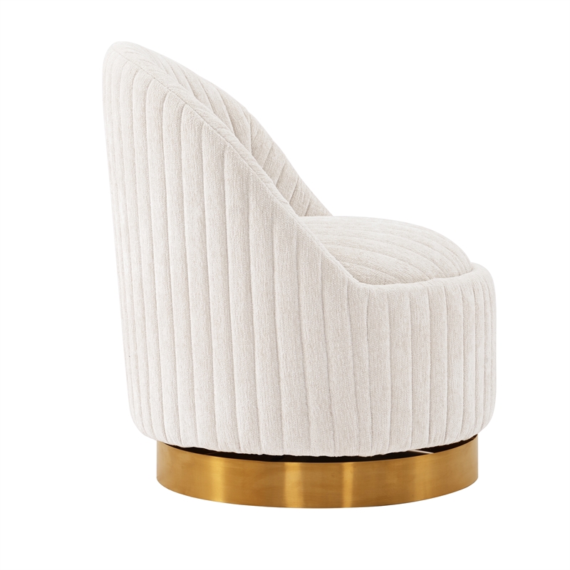 Manhattan Comfort Leela Solid Wood Frame Swivel Accent Chair in Cream