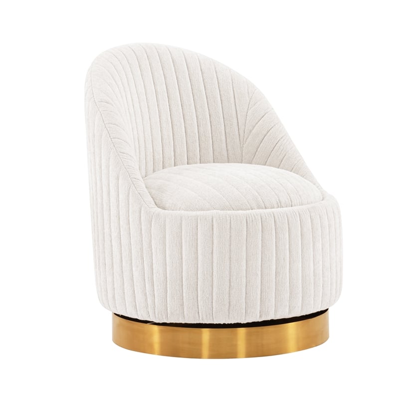 Manhattan Comfort Leela Solid Wood Frame Swivel Accent Chair in Cream
