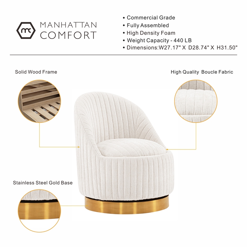 Manhattan Comfort Leela Solid Wood Frame Swivel Accent Chair in Cream