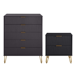 2-piece dumbo  5-drawer tall dresser and dumbo nightstand 2.0 in black