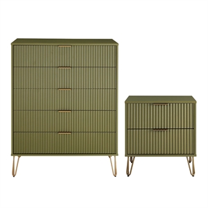 2-piece dumbo  5-drawer tall dresser and dumbo nightstand 2.0 in olive green